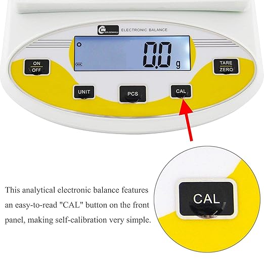 CGOLDENWALL Large Range Lab Digital Analytical Balance Lab Precision Scale Jewelry Kitchen Scales Electronic Balance Weighing and Counting Scale 0.1g Calibrated Pan Size 180140mm Yellow (5kg, 0.1g)