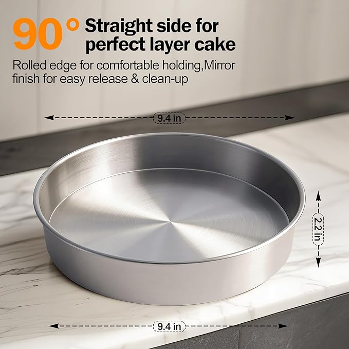 9 Inch Cake Pans Set of 2 with 100 Pieces Parchment Paper, Stainless Steel Round Cake Pans Baking Pan For Layered Cakes, No Coating Smash Cake Pans Mirror Finish Dishwasher Safe Cake Mold