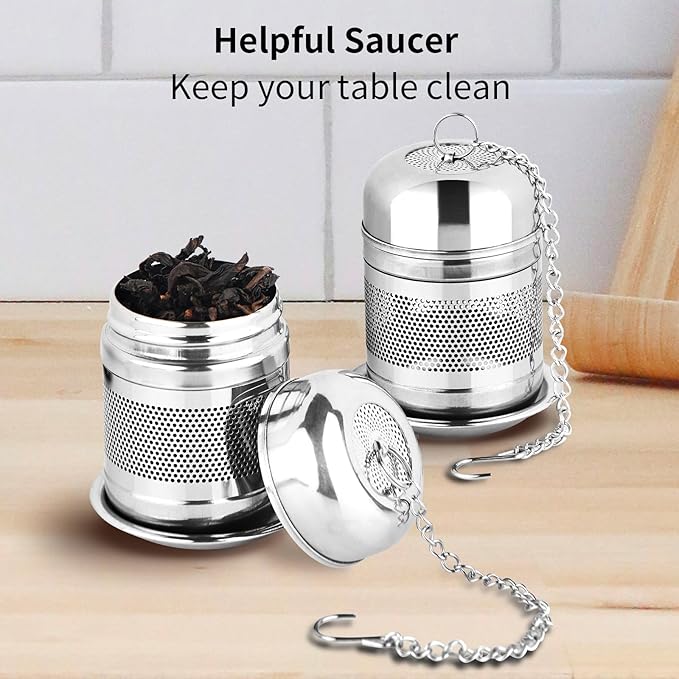 Fri4Free 2PCS Tea Infuser Strainer - Stainless Steel Strainers for Loose Leaf Tea, Steeper, Fine Mesh Ball holder with Chain Hook and Lid, Reusable Filter Bags Diffusers