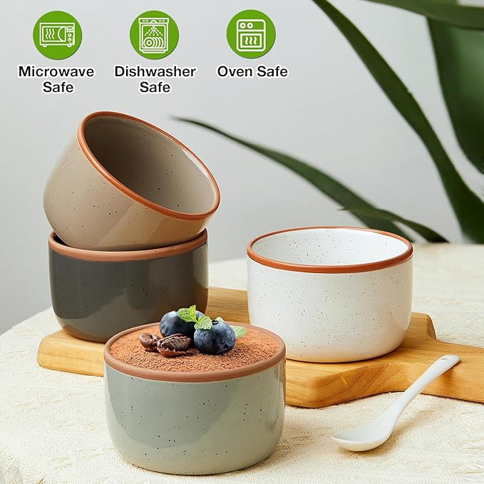 Morandi Color Ramekins Set of 6, 8 oz Creme Brulee Ramekins Oven Safe, Porcelain Ramekin Bowls, Mini Cheesecake Pans, Small Baking Dish, Dipping Sauce Bowls, Ramekin for Baking Souffle, Ice Cream