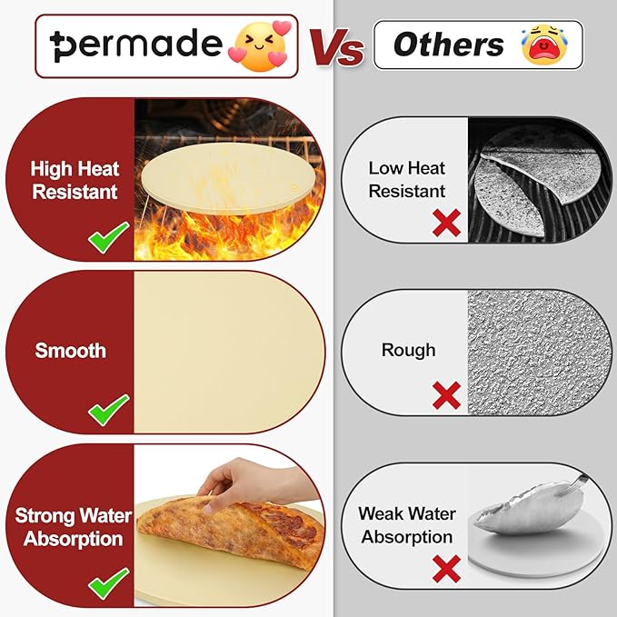 Round Pizza Stone for Grill and Oven- 15 inch Baking Stone Heavy-Duty Cordierite Pizza Stone for Bread, Cookies, Heat Proof BBQ Grilling Cooking Stone for Making Crisp Crust Pizza (Beige)