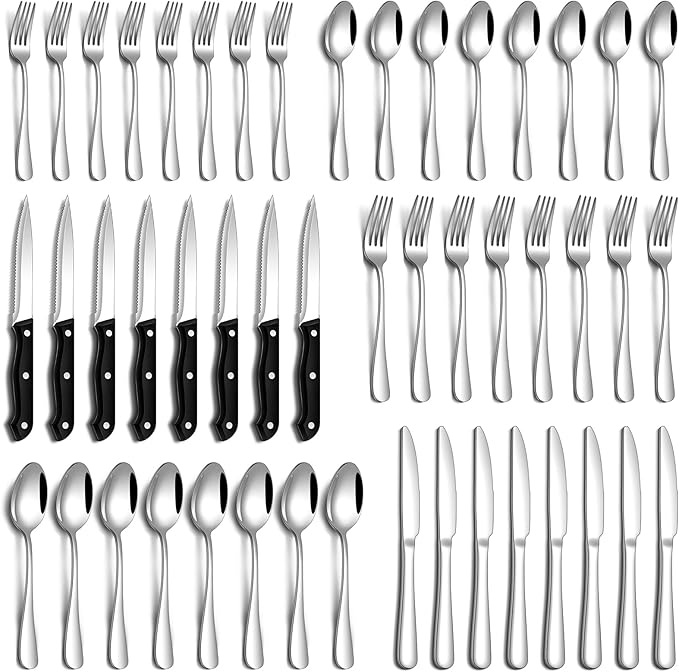 PHILIPALA 36 Pcs Silverware Set with Steak Knives Food-Grade Stainless Steel Flatware Set for 6 Mirror Cutlery Include Forks Spoons and Knives Set Dishwasher Safe Utensil Sets for Home Restaurant