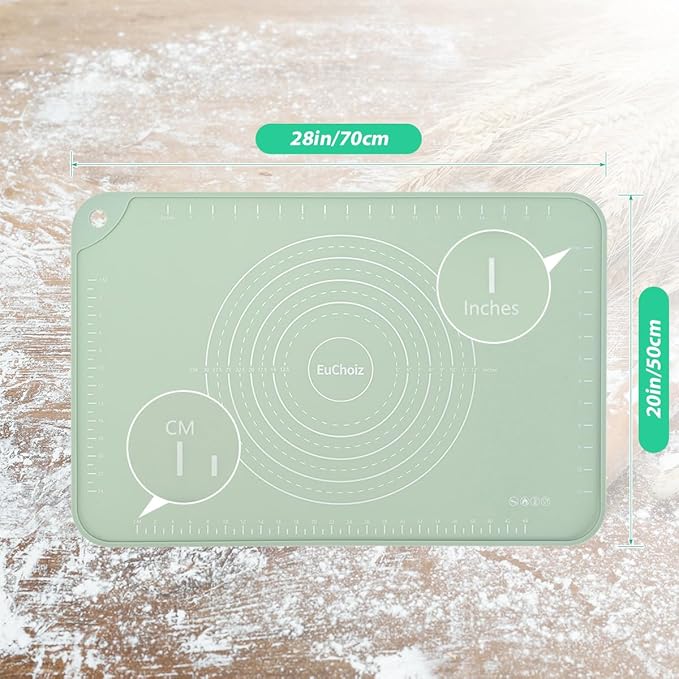 Silicone Pastry Mat 28"*20" Extra Thick Non Stick Baking Mat Food Grade Silicone Dough Rolling Bake Mat with Edge Heightening Green