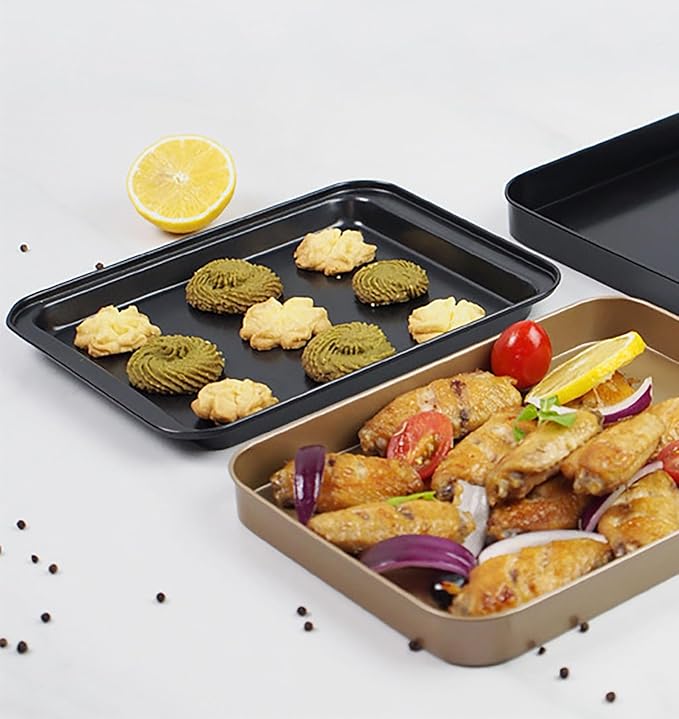 2 Pcs Cookie Baking Sheet, 9.5 Inch x 7 Inch Square Iron Plate with Nonstick Coating for Baking Cookie, Roast Meat, Baking Cake, Bread and other Foods (2)