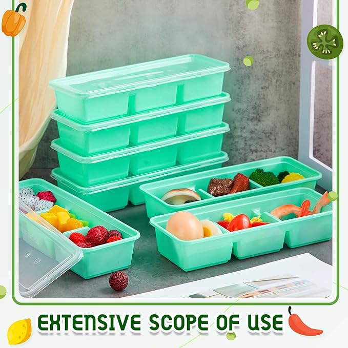 Hushee 100 Pack 17 oz Small Meal Prep Containers with 3 Compartments Snack Containers with Lid Disposable Plastic Bento Box Travel Lunch Food Boxes Stackable for Office Picnic (Green)