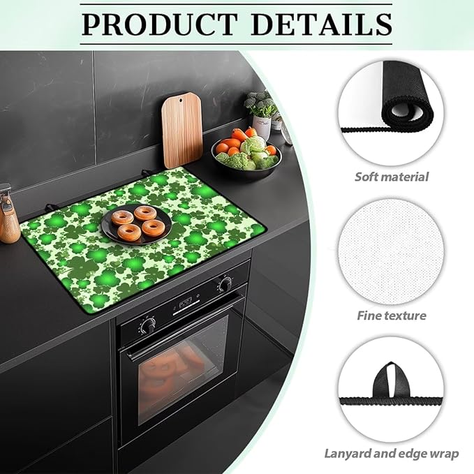 Green Leaf Stove Top Covers Glass Stovetop Cover Protector St.Patrick's Day Heat Resistant Glass Stove Cover Protector Cooktop Covers