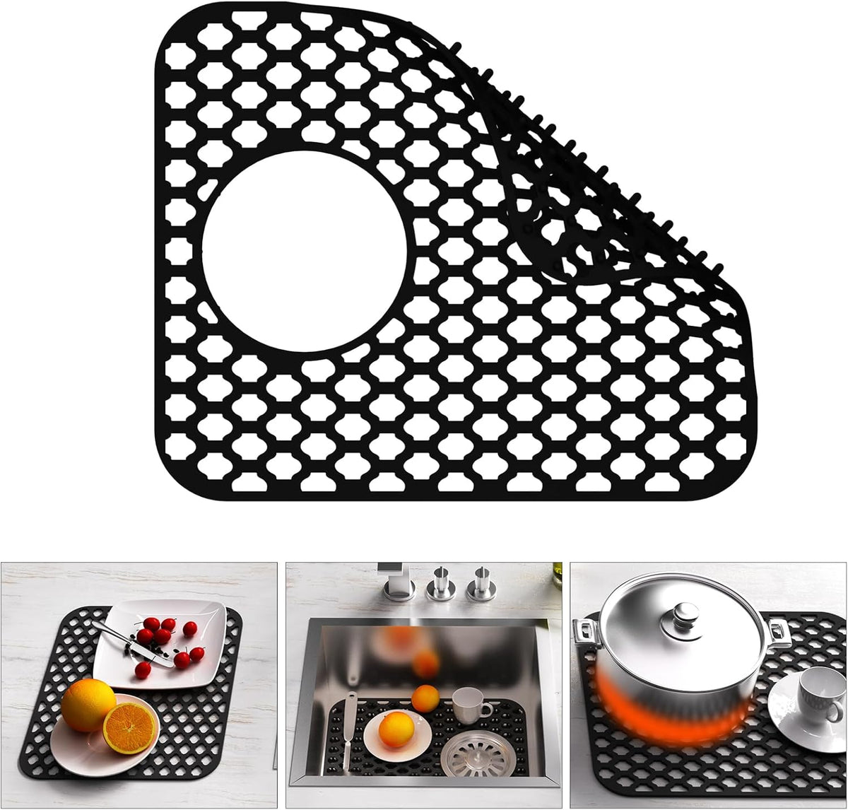 Sink Protectors for Kitchen Sink, TOOVEM 13.58"x 11.6" Kitchen Sink Mats Silicone Sink Protector, Sink Mat Grid for Kitchen Bottom of Farmhouse Stainless Steel Porcelain Sink Black 1PCS