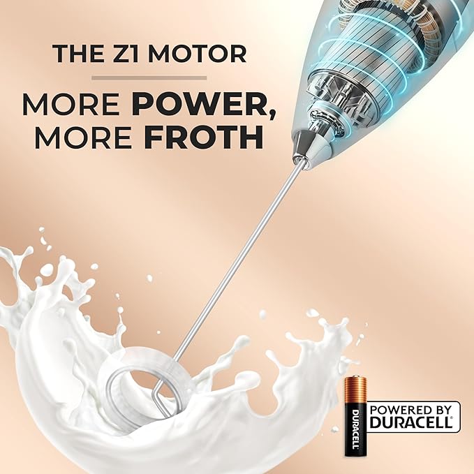 Zulay Kitchen Powerful Milk Frother Wand With 4 AA Duracell Batteries - Ultra Fast Handheld Drink Mixer - Electric Whisk Foam Maker for Coffee, Lattes, Cappuccino, Matcha & Creamer - Walnut