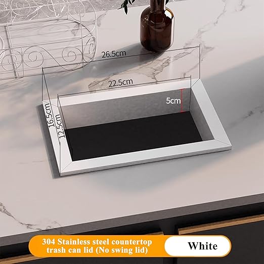 Embedded Countertop Trash Can, Stainless Steel Kitchen Trash Can, Built-in Countertop Trash and Waste Chute, Square Built-in Countertop Trash Can Grommet,A White Trash can Grommet