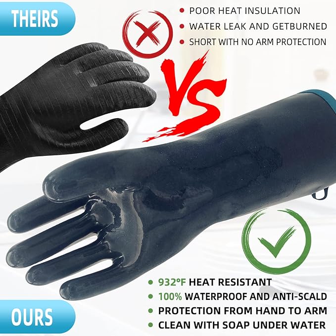 DEYAN Silicone BBQ Gloves, 600°F Heat Resistant Oven Mitts for Grilling, Smoking & Baking - Waterproof, Oil Proof Non-Slip Kitchen Gloves for Cooking, Frying, BBQ Accessories(10/XL)