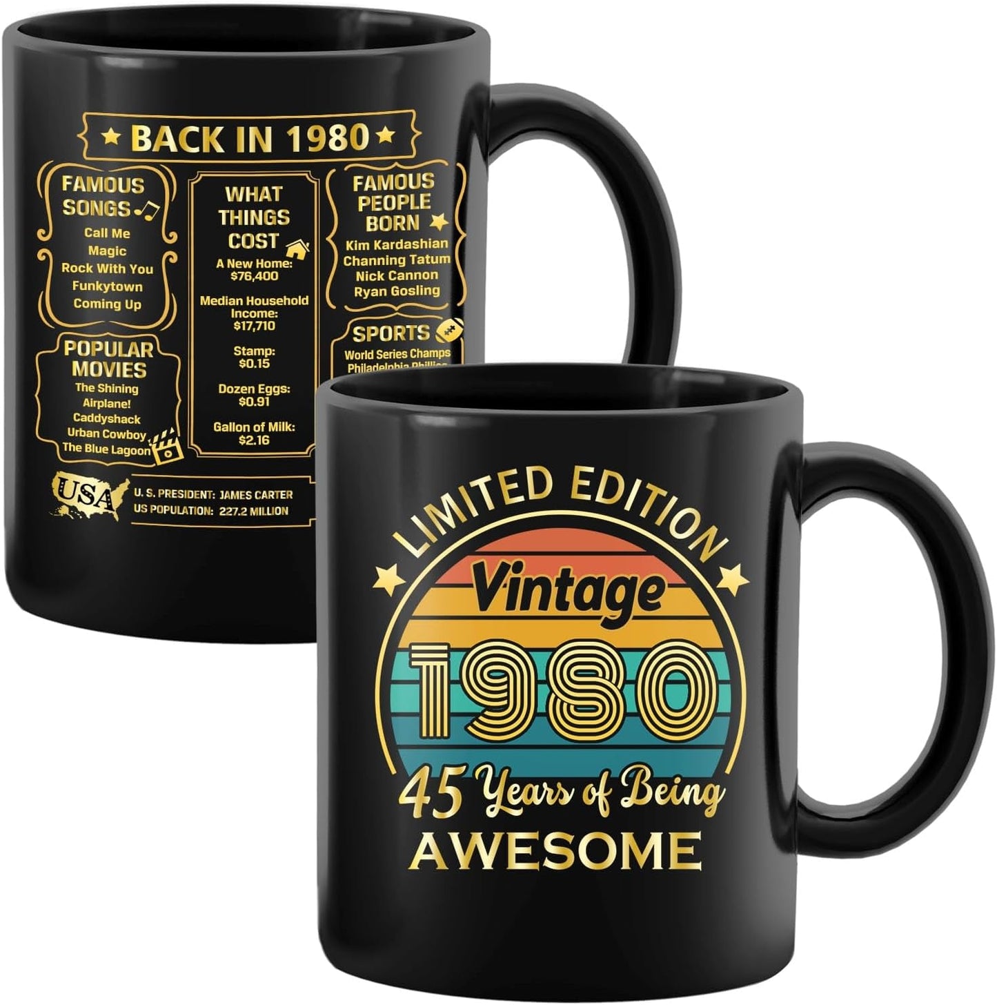 QUPT 45th Birthday Gifts for Women Men, 45th Birthday Gifts for Him, 1980 Birthday Gifts for Women Men, 45 Years Old Gifts, 1980 Birthday Gifts for Her Him, 45th Birthday Presents Coffee Mug