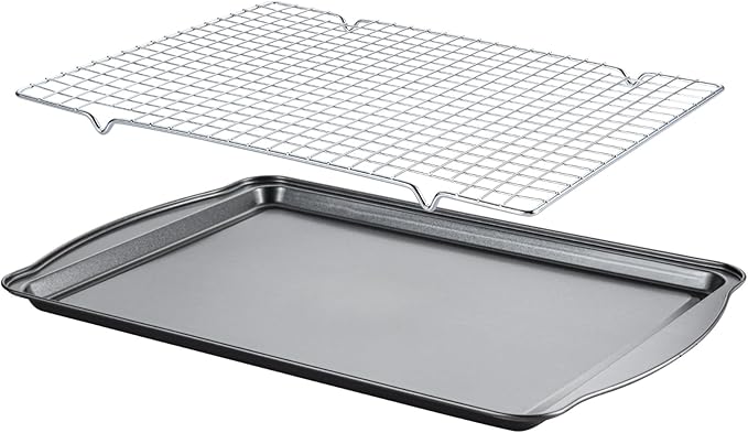 Baking Sheet with Cooling Rack - 17" x 11" x 0.5" Carbon Steel Cookie Sheet for Baking [1 Sheet + 1 Rack], Nonstick Baking Pan, Perfect for Baking, Roasting, and More