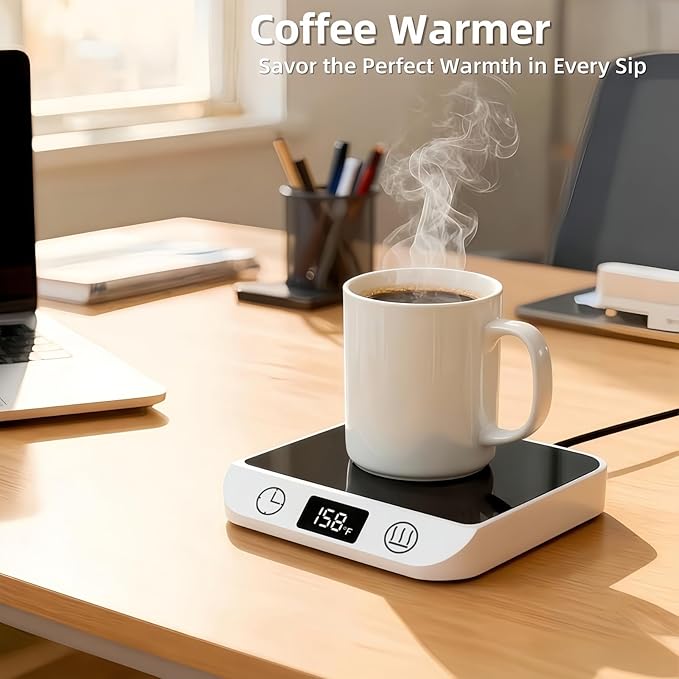 Coffee Mug Warmer & Candle Warmer 46W Electric Cup Warmer for Desk - Smart Digital Display 6 Heat Settings Timer Auto Shut-Off Work from Home Office Gift (White)