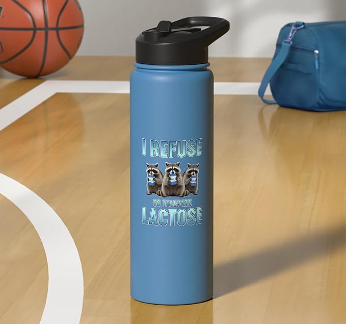 I Refuse To Tolerate Lactose Funny Raccoon Humor Stainless Steel Insulated Water Bottle