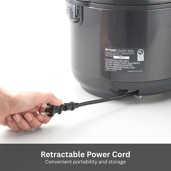 Tiger JNP-S55U-KY 3 Cup Capacity White Rice Cooker with Non-Stick Inner Pot, Retractable Power Cord, and Keep Warm up to 12 hours (Obsidian Black)