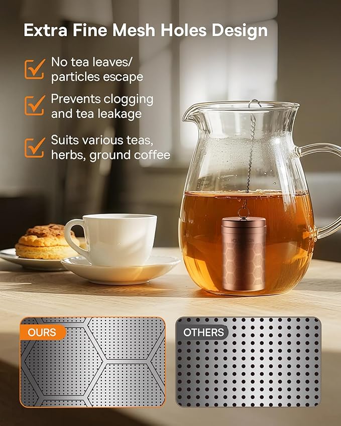 House Again 2 Pack Tea Infusers, Extra Fine Mesh Tea Strainers for Loose Tea, Updated Slim Threaded Lid & 304 Stainless Steel, Filter Bags Diffusers, Loose Leaf Tea Steeper for Brew Tea Spices