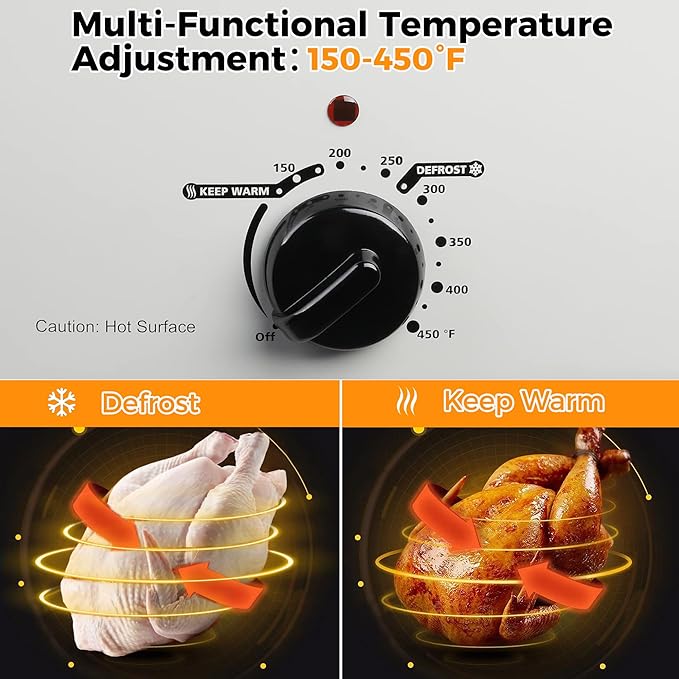18Qt Turkey Roaster Oven Buffet with Self-Basting Lid, 1450W Electric Roaster Pan with Cool-Touch Handles, Stainless Steel Roaster Oven with Removable Pan and Rack, Silver