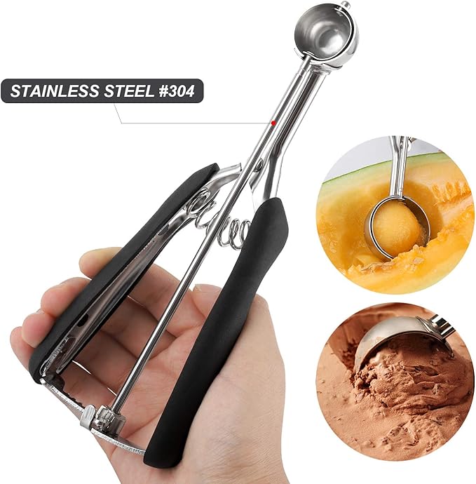 Small Cookie Scoop Set - 3 PCS Include 1 tsp / 2 tsp / 3 tsp Cookie Dough Scoop, Cookies Scoops for Baking, Made of 18/8 Stainless Steel, Good Soft Grips, Quick Trigger Release