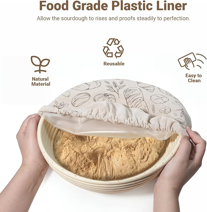 2 Pack 12″ Bowl Covers for Bread Proofing with Plastic Liner, Reusable Shower Caps for Sourdough Rising