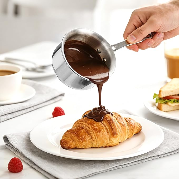 Macevia Mini Sauce Pan with Lid, Stainless Steel Butter Warmer Small Pot, For All Stoves Multipurpose Use for Home Kitchen or Restaurant (10.8oz/320ml) - Silver