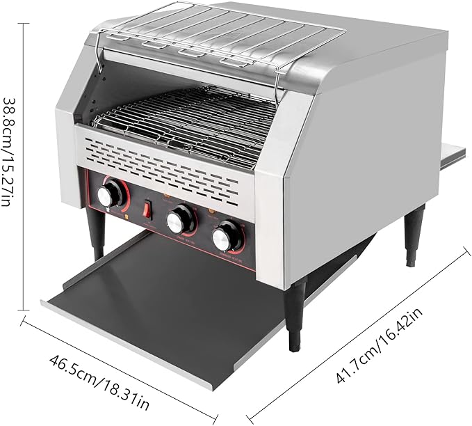 Commercial Stainless Steel Conveyor Toaster - 450 Slices/Hour, 2600W Heavy Duty, Double Heating Tubes for Home & Restaurants