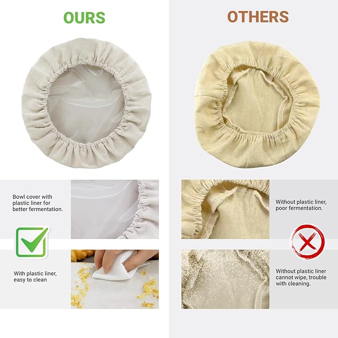 2 Pack 12″ Bowl Covers for Bread Proofing with Plastic Liner, Reusable Shower Caps for Sourdough Rising