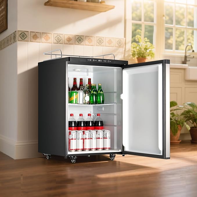 VEVOR Beer Kegerator, Dual Tap Home Draft Beer Dispenser for Ball Lock, Full Size Keg Refrigerator with 5lbs CO2 Tank, Hold 2 Sixth / 2 Slim / 3 Ball lock keg, 162L