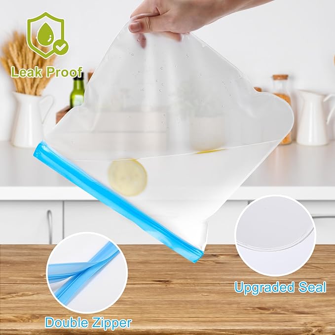 Lerine 10 Pack Reusable Sandwich Bags Dishwasher Safe, BPA Free Reusable Quart Bags, Extra Thick Leak-proof Freezer Bags for Marinate Meats, Cereal, Travel Items, Home Organization (Gray, 10 Sandwich)