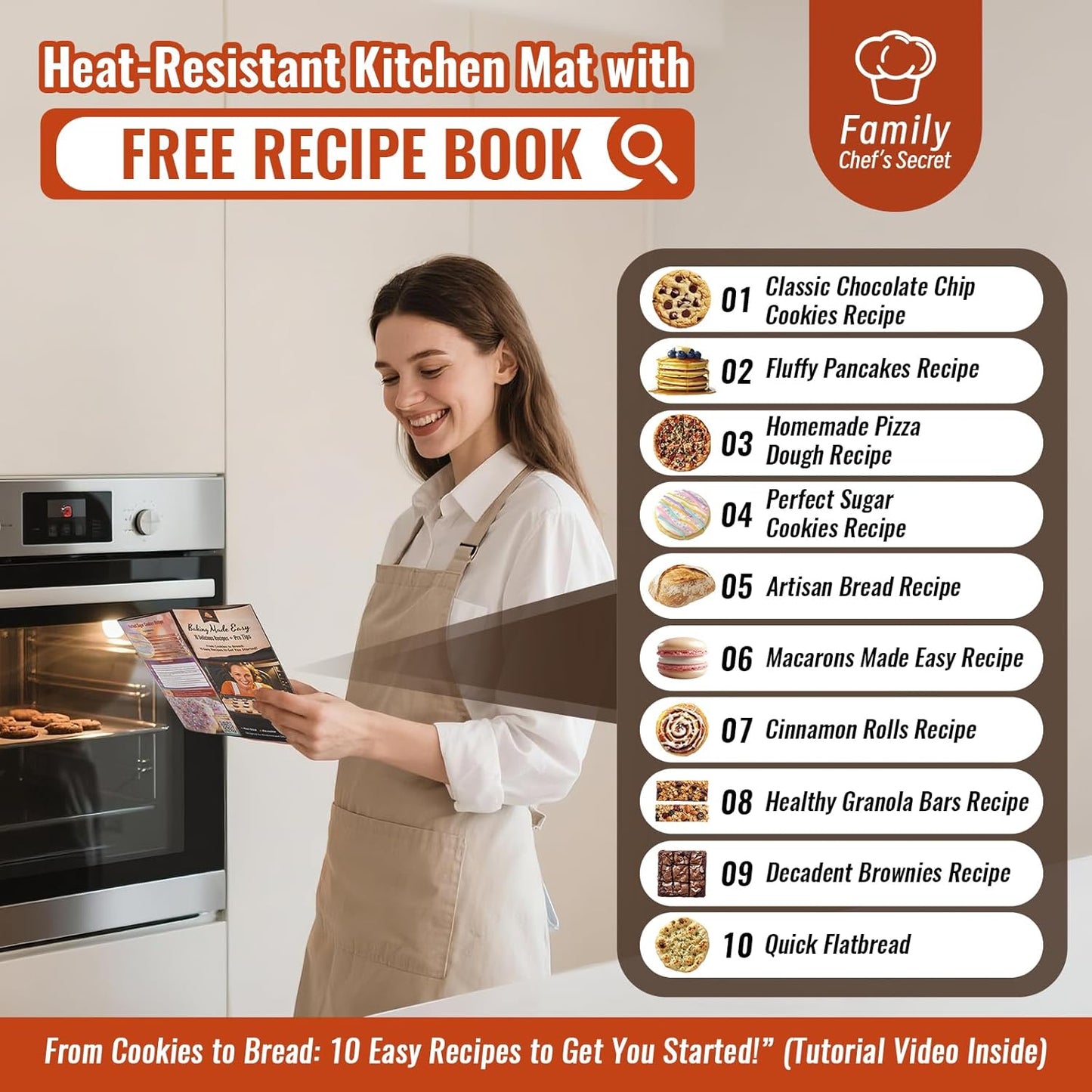 Non Stick Silicone Pastry Mat with 10 Quick Recipes ，Silicone Mat for Dough Rolling Baking Sheet for Cookies, Pizza,Bread, Surdough,Fondant Mat for Kitchen Counter, Extra Large and Oven Safe