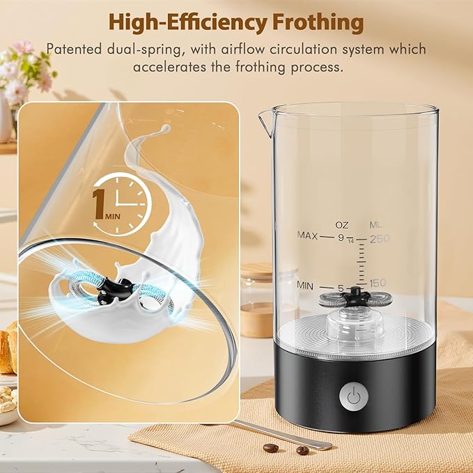 Cold Foam Maker Frother Blender for Coffee - Handheld-Free - One-Button Battery Powered - Frother for Cold Foam - Ideal Gift (Coal Black)
