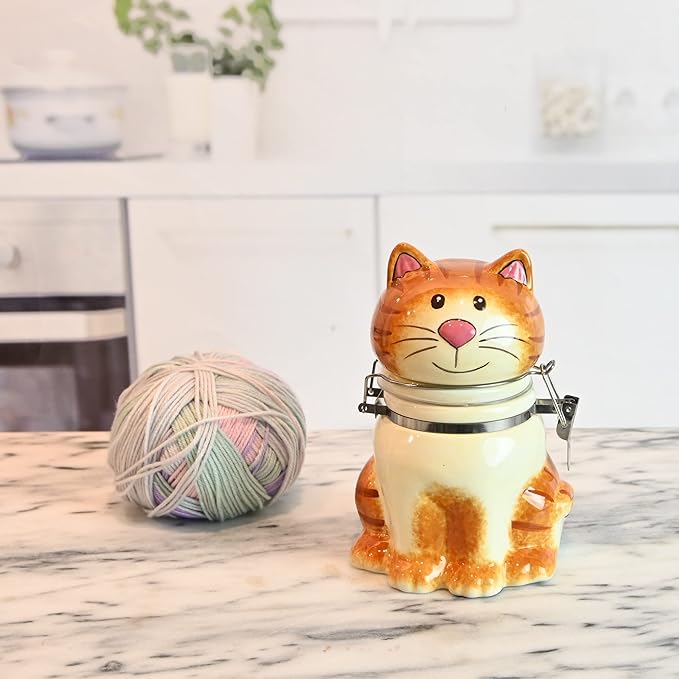 Hand-Painted Earthenware Pretty Kitty Hinged Jar by Boston Warehouse