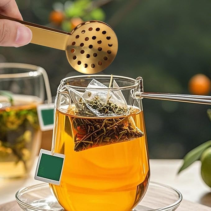 Tea Bag Squeezer Tongs, Stainless Steel Teabag Strainer Dispenser Gripper Picker Accessories for Tea Drinkers Gifts(Gold)