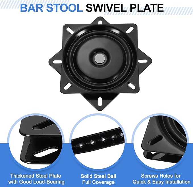 uxcell 7" Bar Stool Swivel Replacement, 360° Rotation Lazy Susan Turntable, Square Ball Bearing Seat Swivel Base Mount Plate for Recliner Chair or Table, Black (175x2mm)
