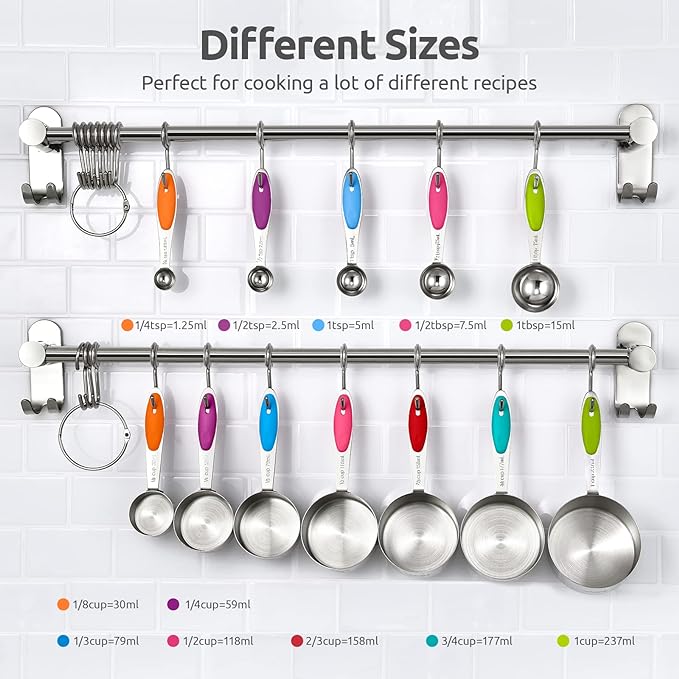 U-Taste 12 Piece Measuring Cups and Spoons Set in 18/8 Stainless Steel (Multicolors), and 18/8 Stainless Steel 3.9 inch 30 Mesh Strainer (Aqua Sky)