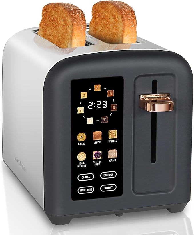 SEEDEEM Toaster 2 Slice, Full Touch Control Stainless Toaster, LCD Display, 50% Faster Heating Speed, 6 Bread Type, 7 Shade Setting, 1.5''Wide Slots, Removable Crumb Tray, 1350W, Dark Chocolate