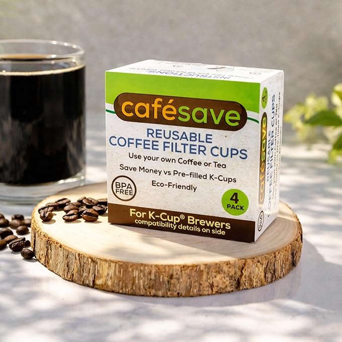 Perfect Pod 1-Stream Cafe Save Reusable K Cup Pod Coffee Filters - Refillable Coffee Pod Capsules with Built-In, Integrated Mesh Strainer for use with Keurig & Select Single Cup Coffee Makers, 4-Pack