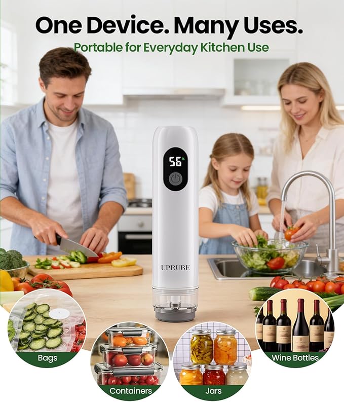 Compact Vacuum Sealer for Food (Vacuum Sealer Machine + 30 Reusable Vacuum Bags), Powerful Handheld Food Vacuum Sealer Machine with LED Display & Liquid Drainage Tube, Portable Food Sealer
