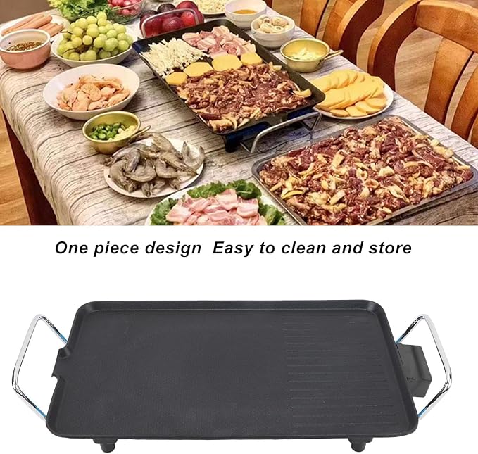 Indoor Electric Grill Non Stick Practical Multifunctional Stove Top Flat Griddle with Original Flavor for Indoor BBQ Hotpot Cooking (US)