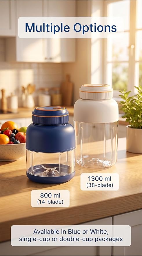 Portable Wireless Juicer Cup - 44 oz Cordless Blender with 38-Blade 18000 RPM High-Speed Motor, USB-C Rechargeable Personal Smoothie Maker for Gym, Travel, and Outdoors (Single Cup-White,28oz)
