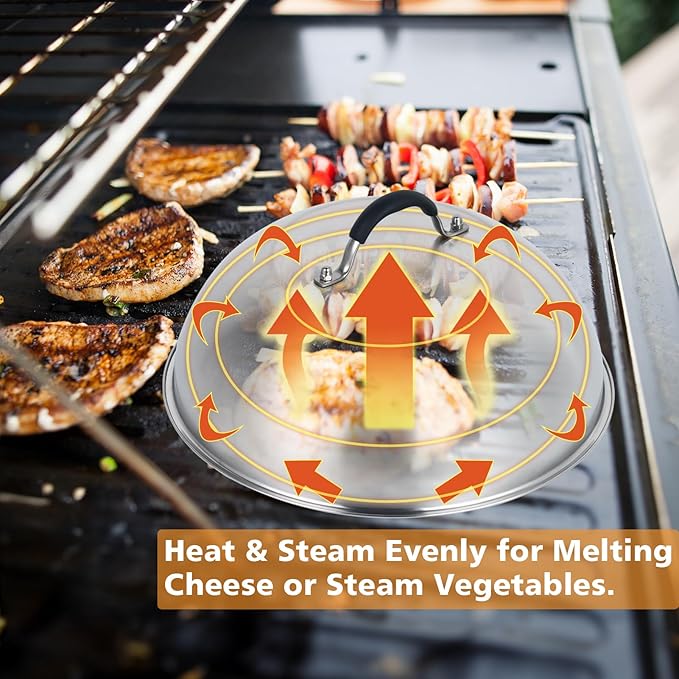 SHINESTAR Cast Iron Burger Press with 12-Inch Melting Dome for Blackstone Griddle, Smash Burger Press & Basting Cover Set, Flat Top Grill Accessories for Bacon, Cheese Melting, Indoor Outdoor Cooking