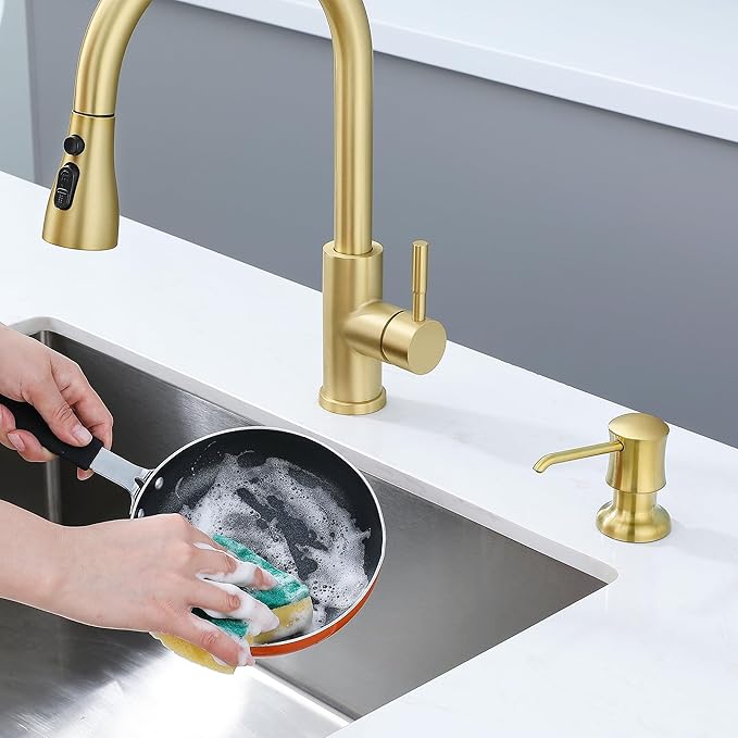 Brushed Gold Sink Soap Dispenser for Kitchen Sink (Gold Brushed),Dish & Hand Liquid Soap Dispenser，Built-in & Refill from Top Type