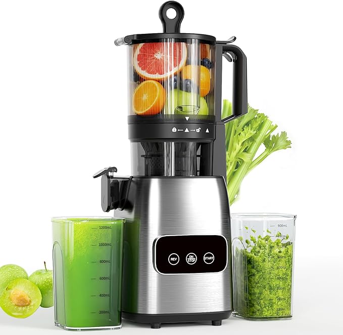 Kndko Juicer Machines with 5.4" Large Feed Chute, Cold Press Juicer for Whole Vegetables and Fruits, Stainless Steel Slow Masticating Juicer Easy to Clean, Self Feeding, High Juice Yield