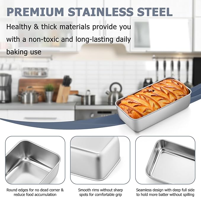 TeamFar Loaf Pan Set of 3, 9 x 5 Inch Bread Loaf Meatloaf Pan Stainless Steel for Baking Bread Cake Toast Brownies, Healthy & Sturdy, Oven & Dishwasher Safe