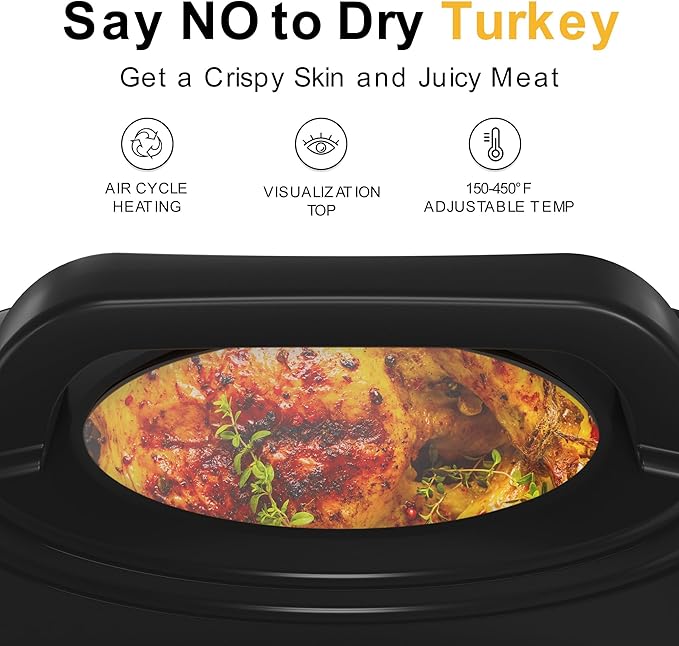 Roaster Oven 22Qt, 1450W Electric Turkey Roaster Oven Buffet with Self-Basting Lid, Cool-Touch Handles, Removable Pan and Rack, Stainless Steel, White