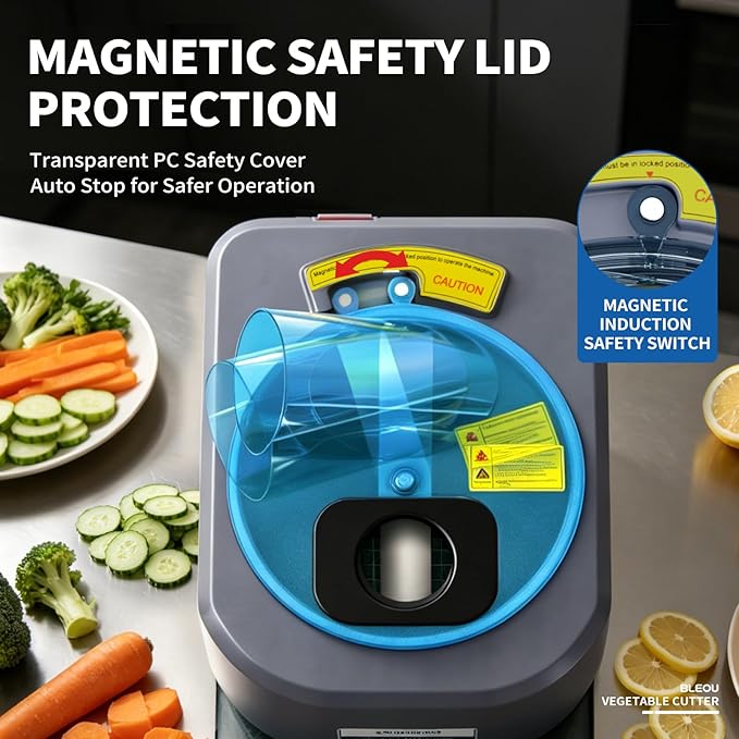 BLEOU 5-in-1 Electric Vegetable Chopper, 330LBS/H Commercial Food Processor Veggie Dicer Slicer with Magnetic Safety Lid, Non-Slip Base & Stainless Steel Blades for Restaurant Home Kitchen