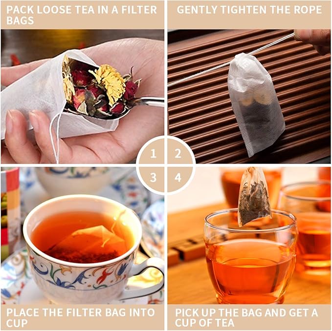400 Pack Disposable Drawstring Tea Filter Bags Safe & Natural Unbleached Paper Tea Infuser Drawstring Empty Bag for Loose Leaf Tea (Multi-size, Natual Color)