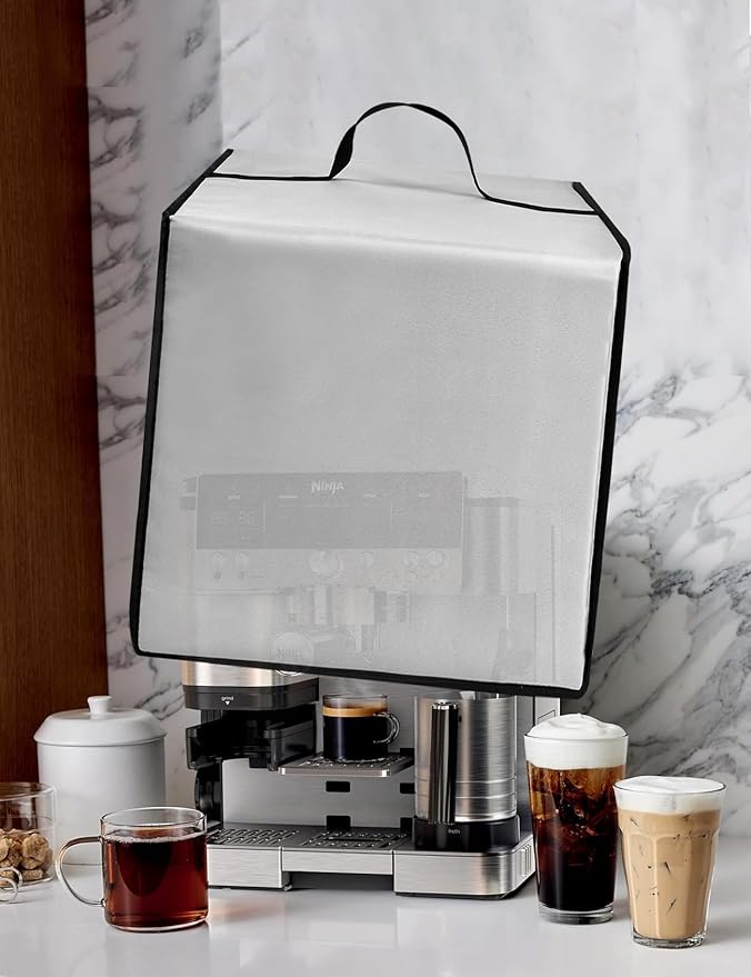 Drip Coffee Maker Cover Luxe Café Machine Lid Waterproof Antistatic Nylon Case Compatible with Ninja Espresso Machine Cappuccino Latte Makers ES601,Silver