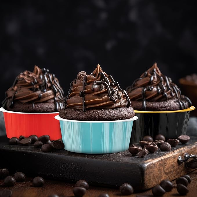 Tessco for you 100 Pcs Disposable Ramekins with Lids 8 oz Creme Brulee Ramekin Aluminum Foil Cup Cupcake Liner Baking Valentines Disposable Muffin Tin Pan Cheesecake Container (Multi Colors)