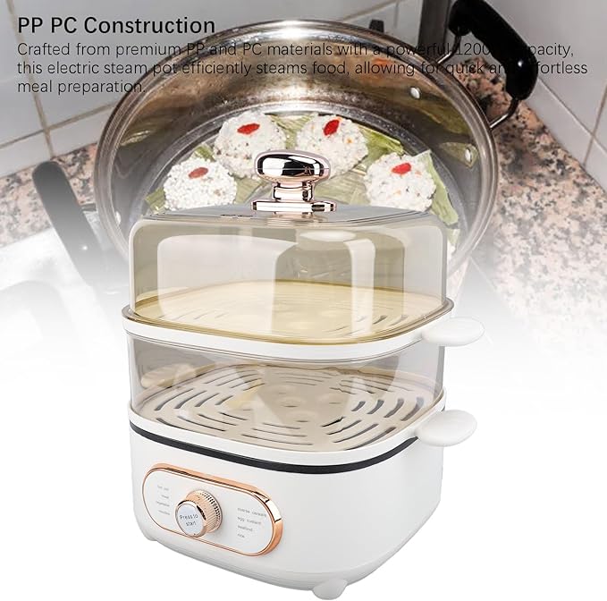 1200W 10.5L 2 Tier Electric Steam Pot Cooker with Steaming Plate, Efficiently Cooks and Steams Seafood, Vegetables, and Meat, Ideal for Noodles, Porridge, Slow Cooking (US Plug