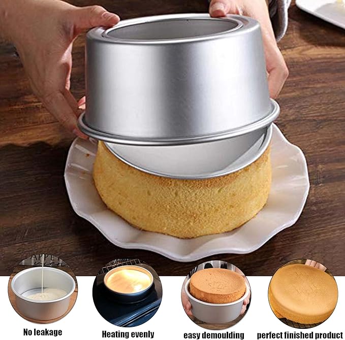 EXGOX 2 Pack 6-Inch Non-Stick Deep Aluminum Round Cake Pan With Removable Bottom For Wedding/Birthday/Christmas Cake Baking Round Cake Tin Set With Loose Base